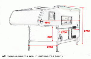 Sketch showing external dimensions of Ozcape Slide Ons